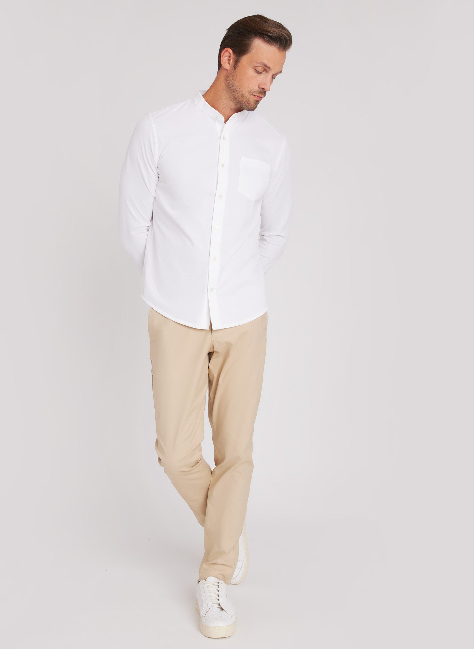 City Tech Collarless Shirt ?? Model:: Scott | M || Bright White