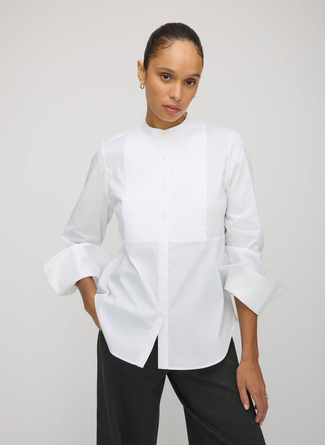 band collar dress shirt Kit and Ace Women's Band Collar Shirt Bright White