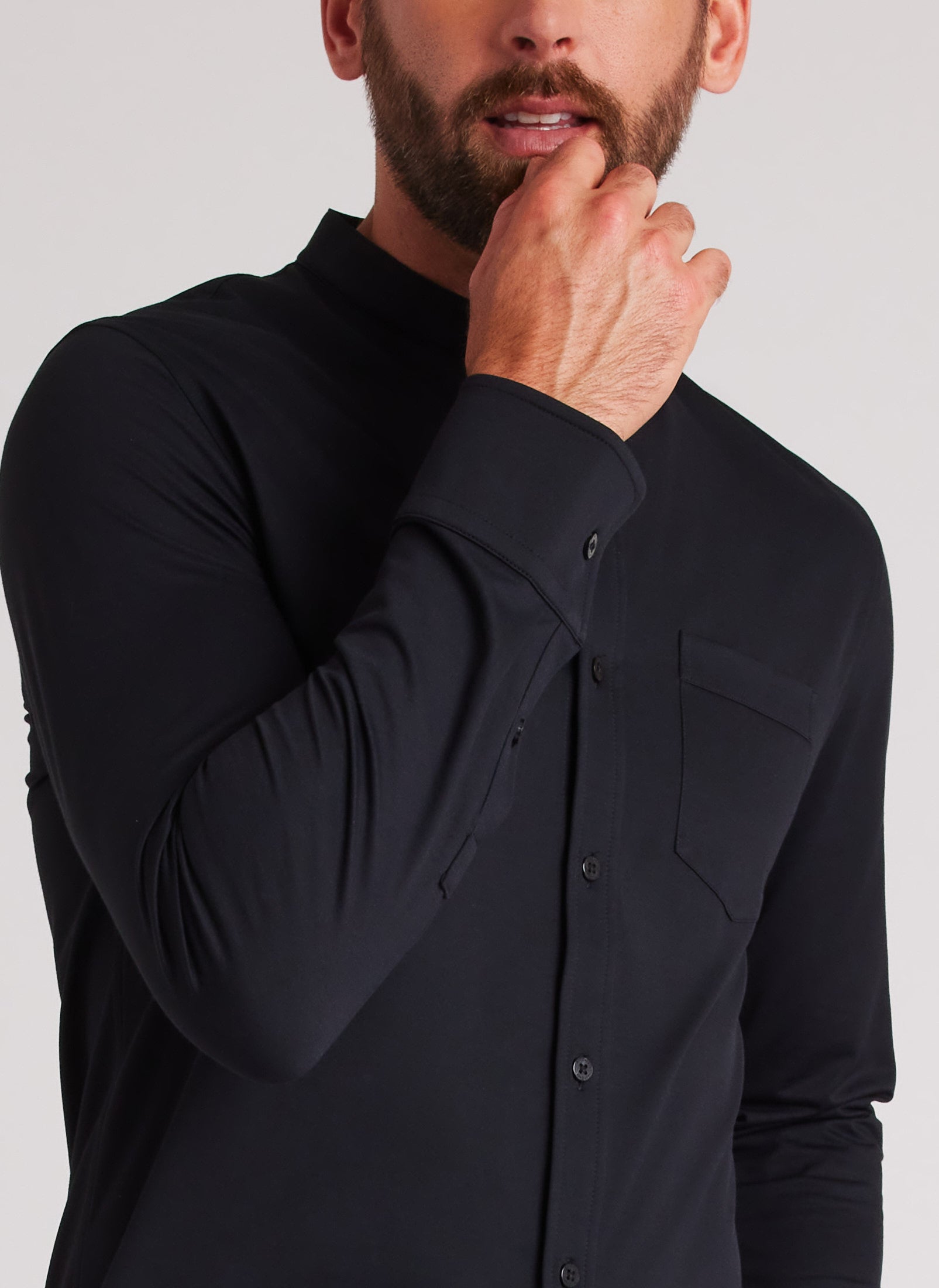 City Tech Collarless Shirt ?? Model:: Adam | M || Black