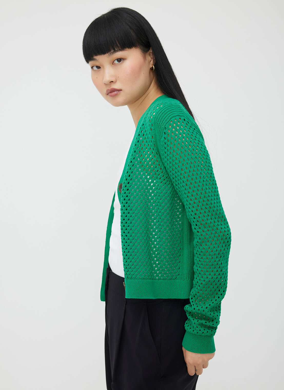 Essex Cropped Pointelle Cardigan ?? | S || Grass Green