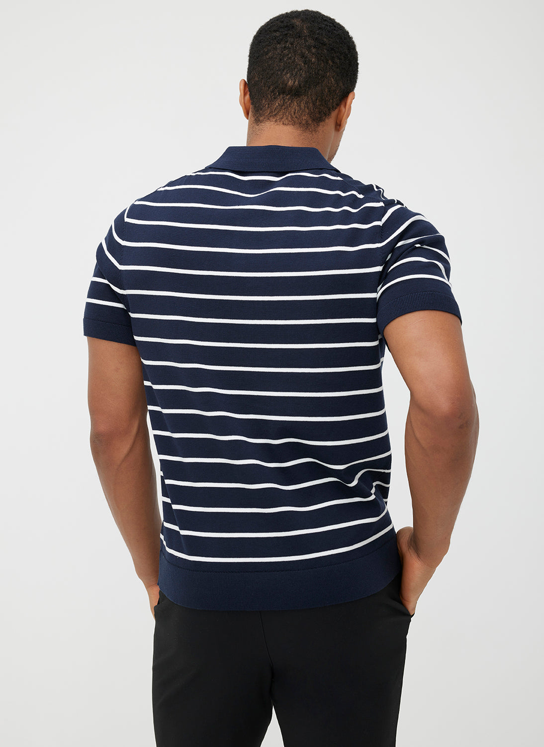 Urban Short Sleeve Polo Sweater ?? | M || Navy/Off White Stripe