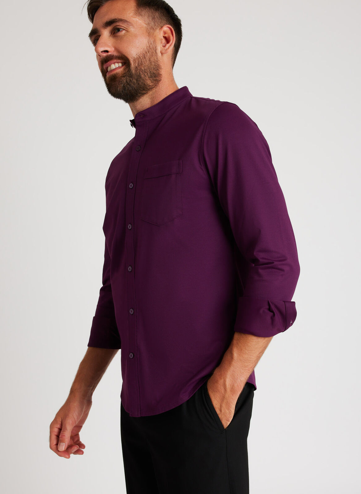 City Tech Collarless Shirt ?? Model:: Ronan | M || Dark Plum