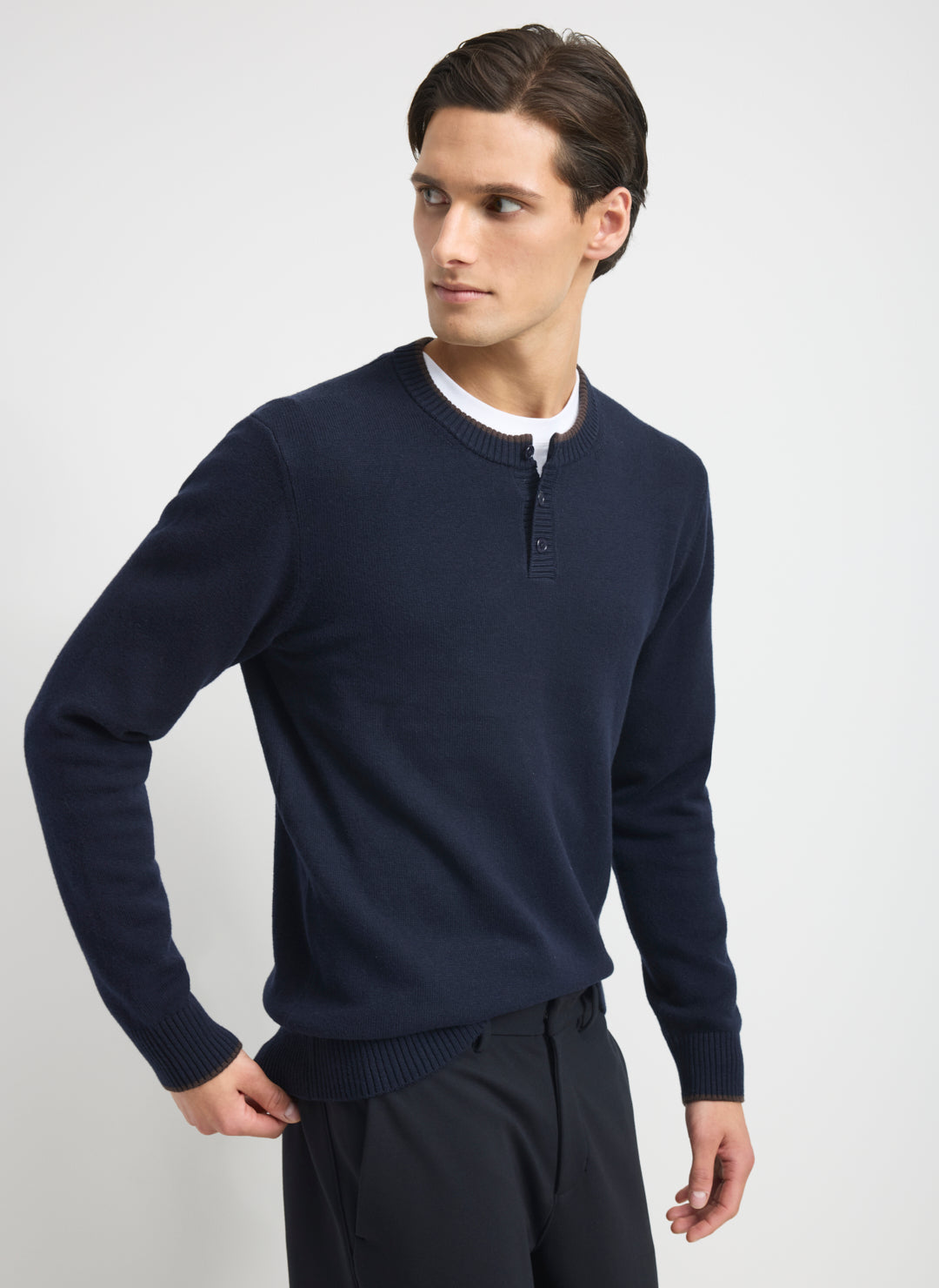 Merino Cotton Henley Sweater