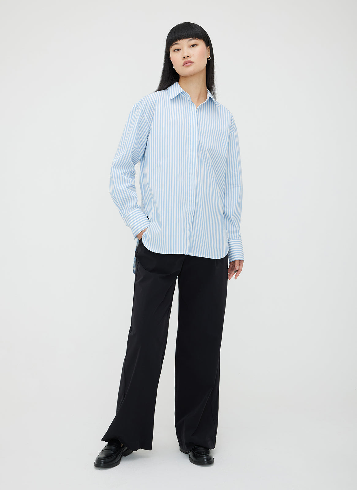 Marbella Boyfriend Shirt ?? || Bright White/Cool Blue Stripe