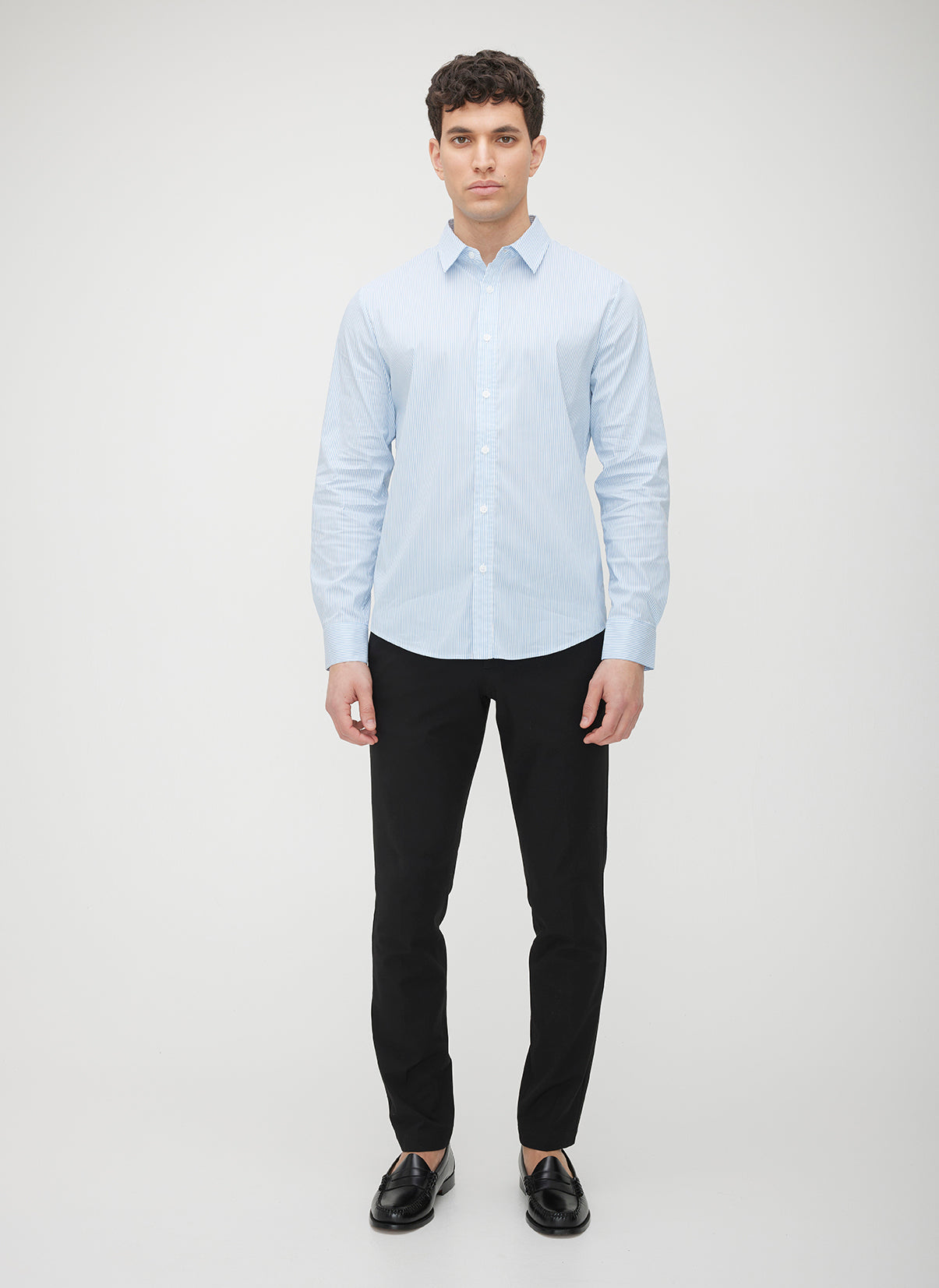 Acadia Long Sleeve Poplin Shirt ?? | M || Bright White/Cool Blue Stripe