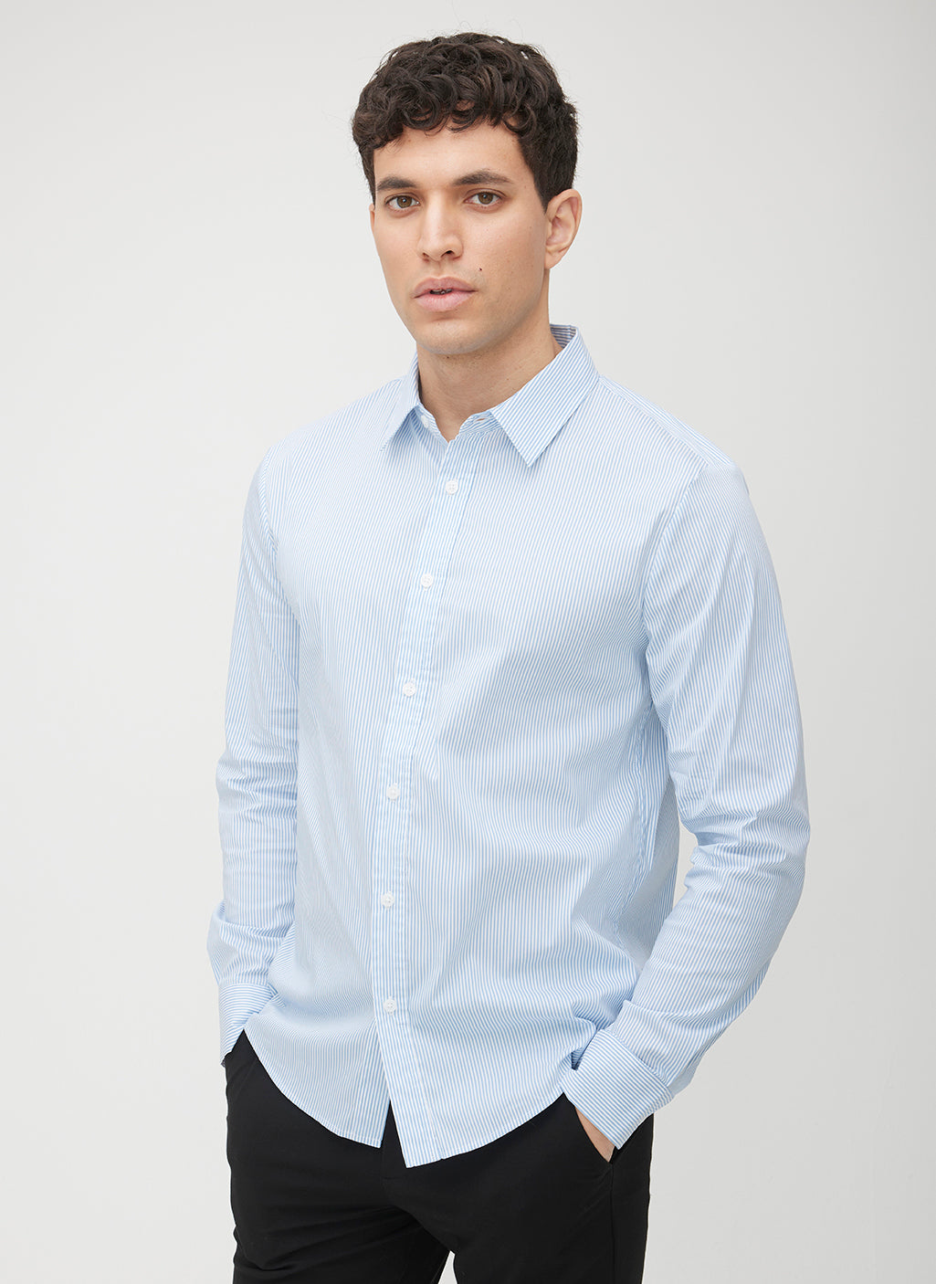 Acadia Long Sleeve Poplin Shirt ?? | M || Bright White/Cool Blue Stripe