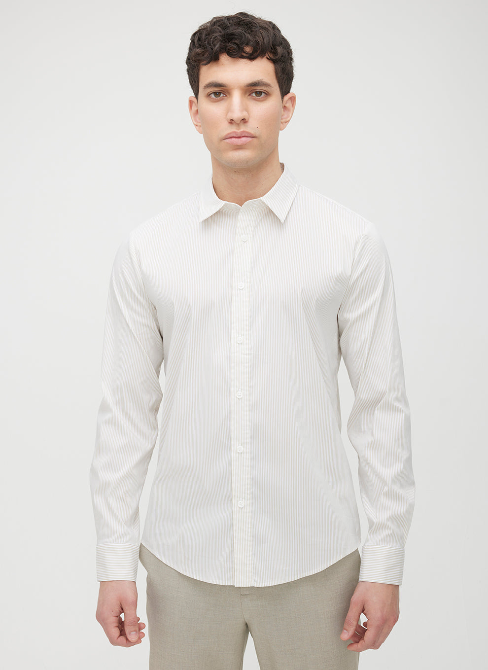 Acadia Long Sleeve Poplin Shirt ?? | M || Bright White/Sand Dune Stripe
