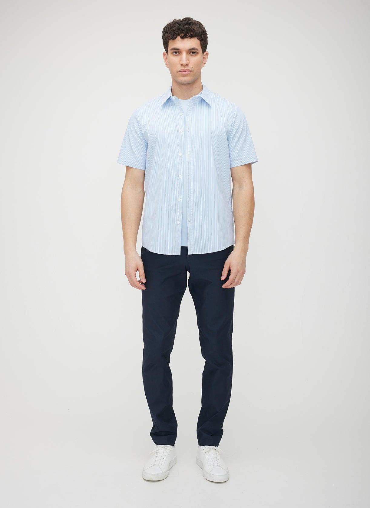 Acadia Short Sleeve Poplin Shirt ?? | M || Bright White/Cool Blue Stripe