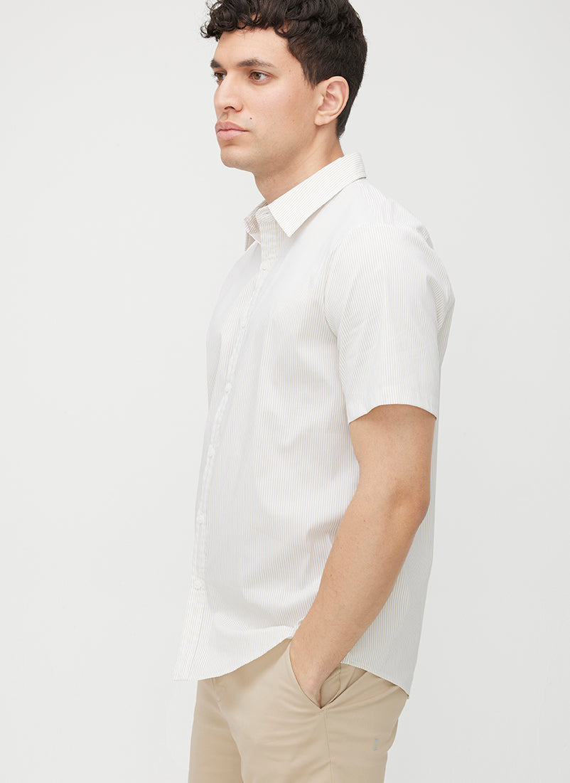 Acadia Short Sleeve Poplin Shirt ?? | M || Bright White/Sand Dune Stripe