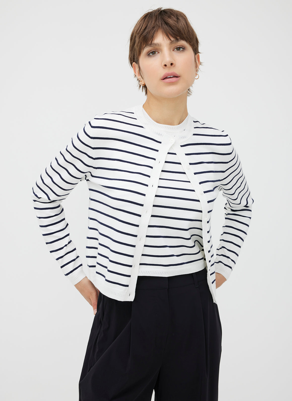 Nolita Cropped Fitted Cardigan ?? | S || Off White/Navy Stripe