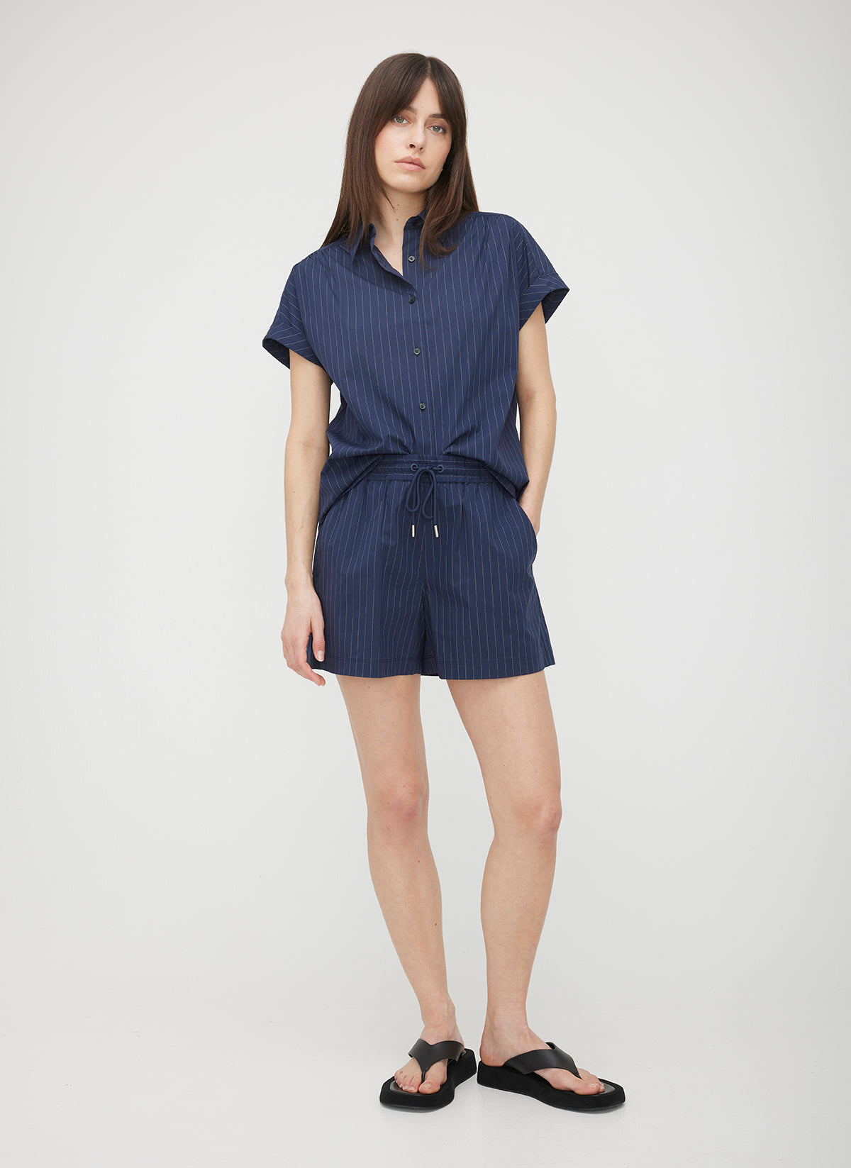 Marbella Elastic Poplin Shorts ?? | S || Navy/Bright White Stripe