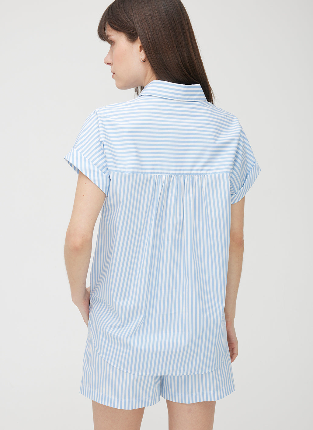 Marbella Short Sleeve Shirt ?? | S || Bright White/Cool Blue Stripe