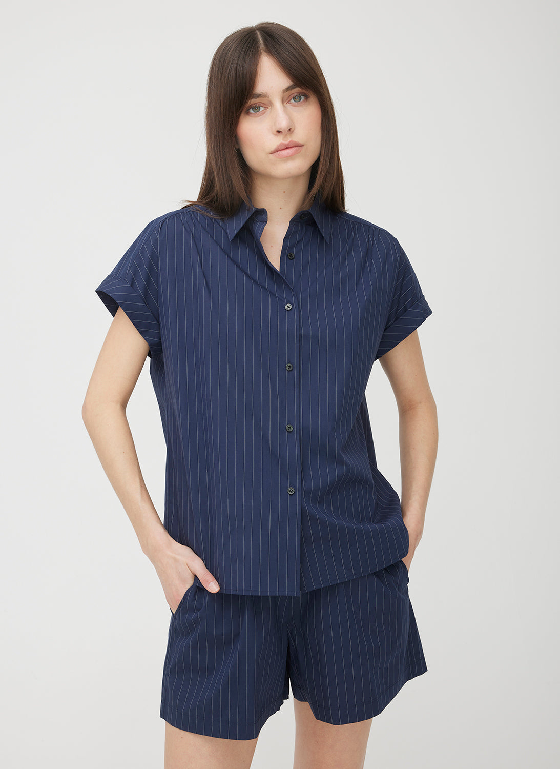 Marbella Short Sleeve Shirt ?? | S || Navy/Bright White Stripe