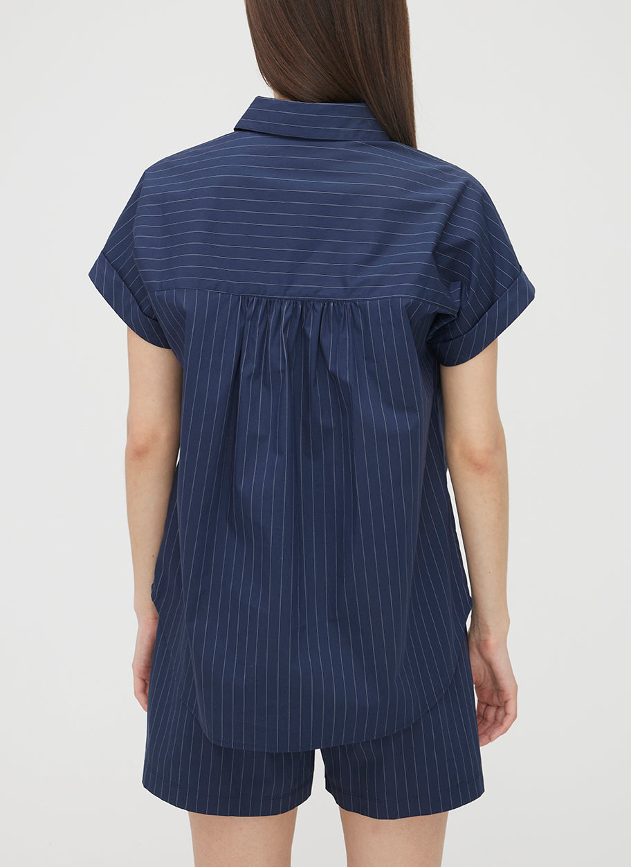 Marbella Short Sleeve Shirt ?? | S || Navy/Bright White Stripe