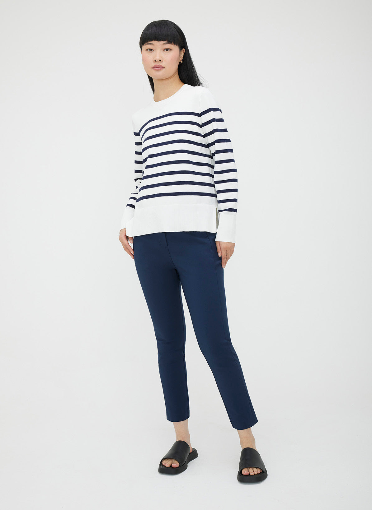Nolita Cropped Fitted Cardigan ?? || Off White/Navy StripeNolita Crewneck Sweater ?? || Off White/Navy Stripe