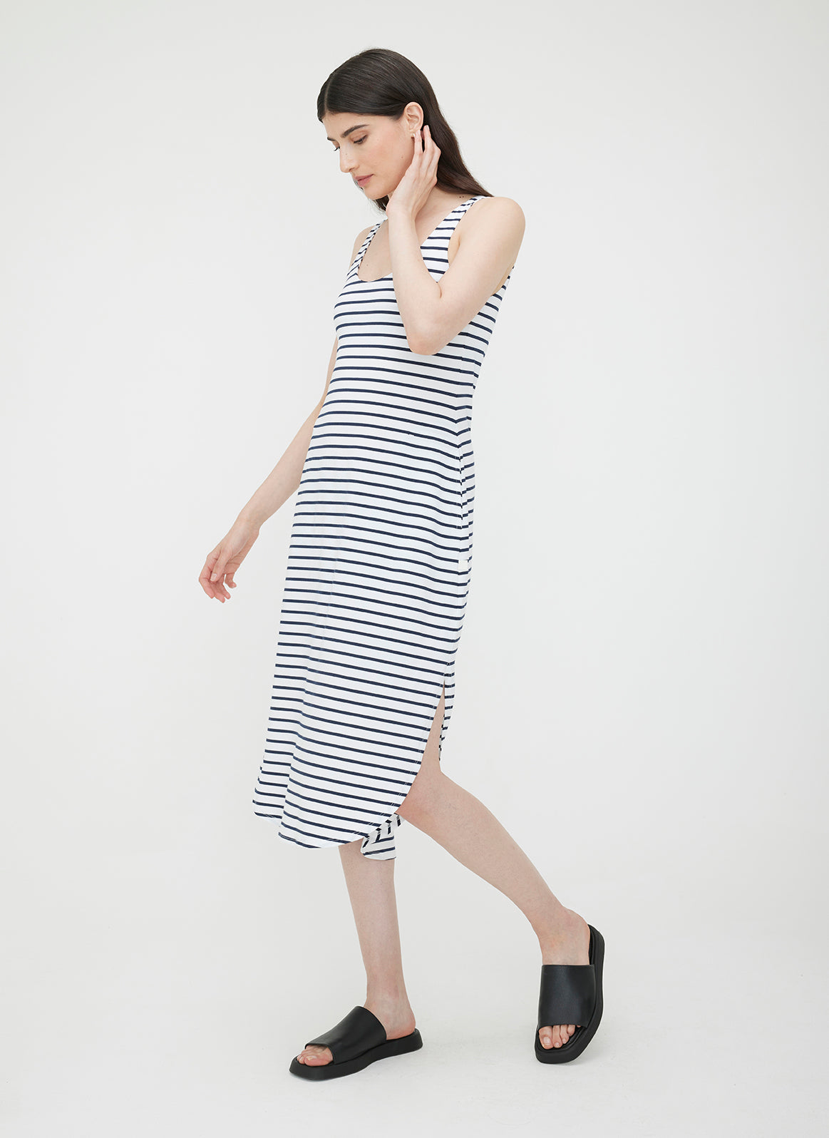 Soho Scoop Neck Dress ?? | S || Bright White/Navy Stripe