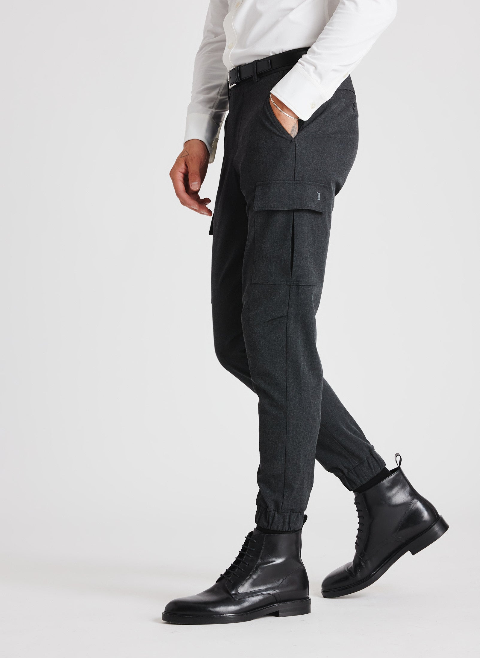 Recycled Suiting Cargo Pants ?? Model:: Adryan | 32 || Heather Charcoal