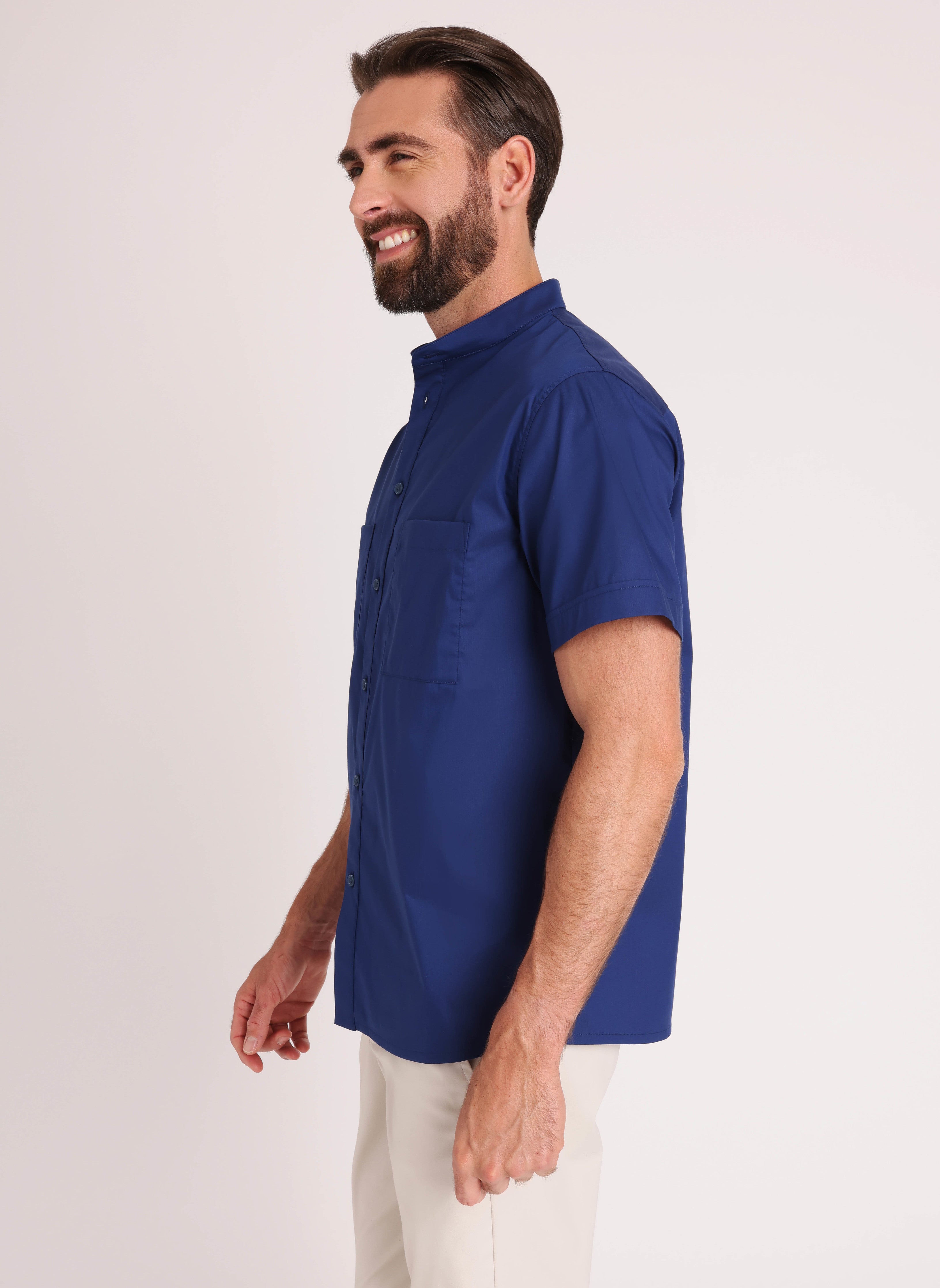 Stay Cool Collarless Short Sleeve Shirt ?? Model:: Ronan | M || Deep Blue