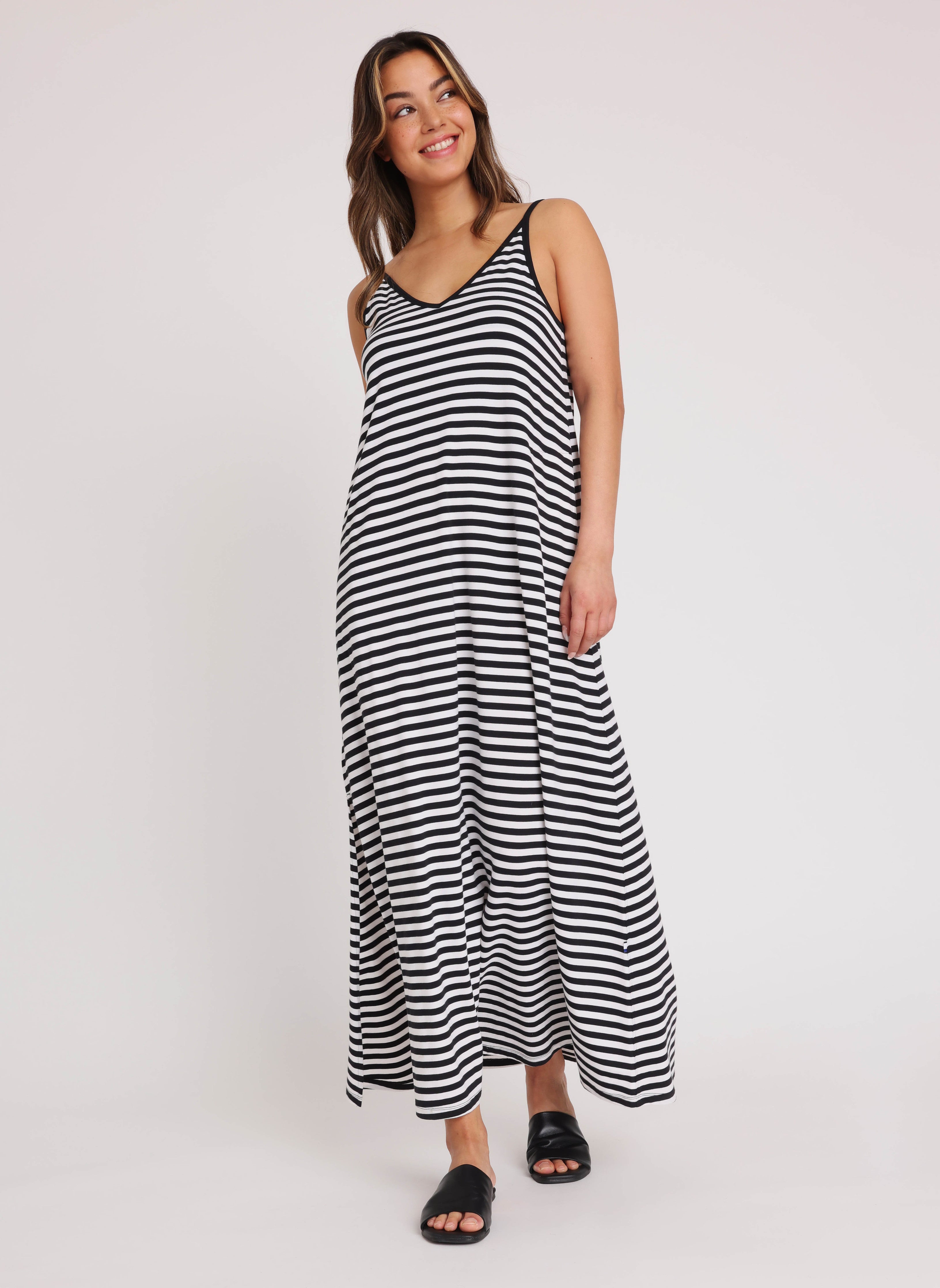 Freesia Strappy Maxi Dress ?? Model:: Sarah | S || Black/Bright White Stripe